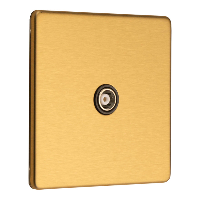 Satin Brass TV Aerial Socket Side Angle