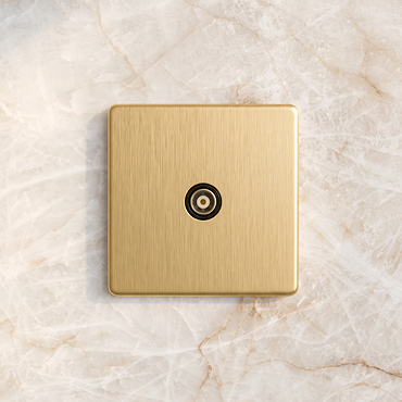 Single TV Socket Satin Brass Cut Out