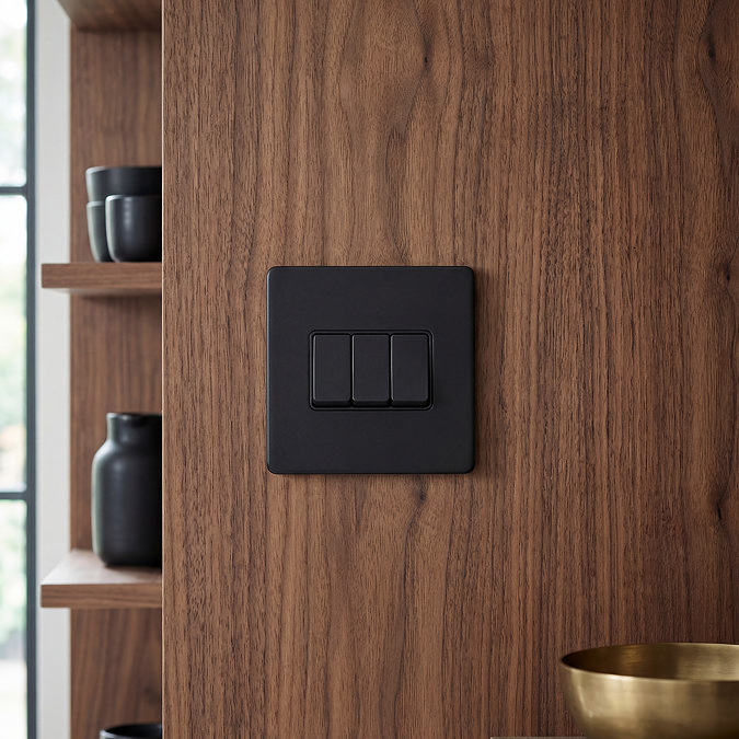 Matt Black Triple Light Switch View 2
