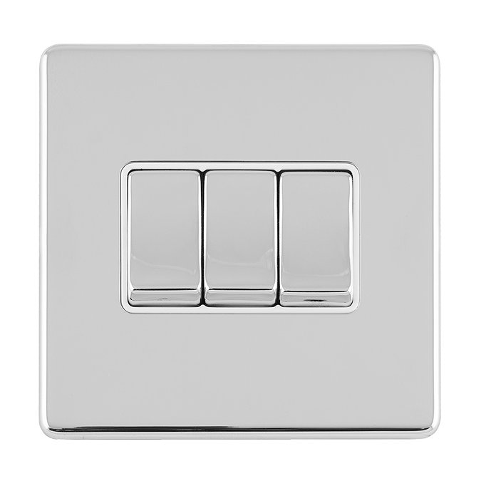Triple Light Switch Polished Chrome Cut Out Front