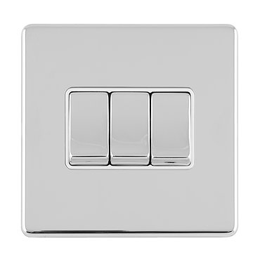Polished chrome 3 gang light switch side