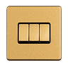 Triple Light Switch Satin Brass Cut Out