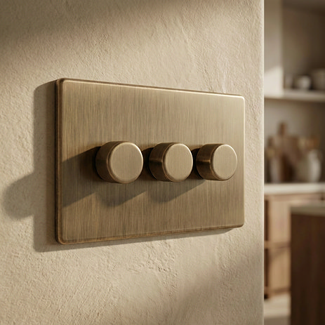 Antique brass 3 gang dimmer switch lifestyle