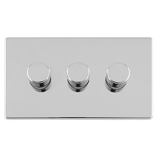 Polished chrome triple dimmer light switch cut out