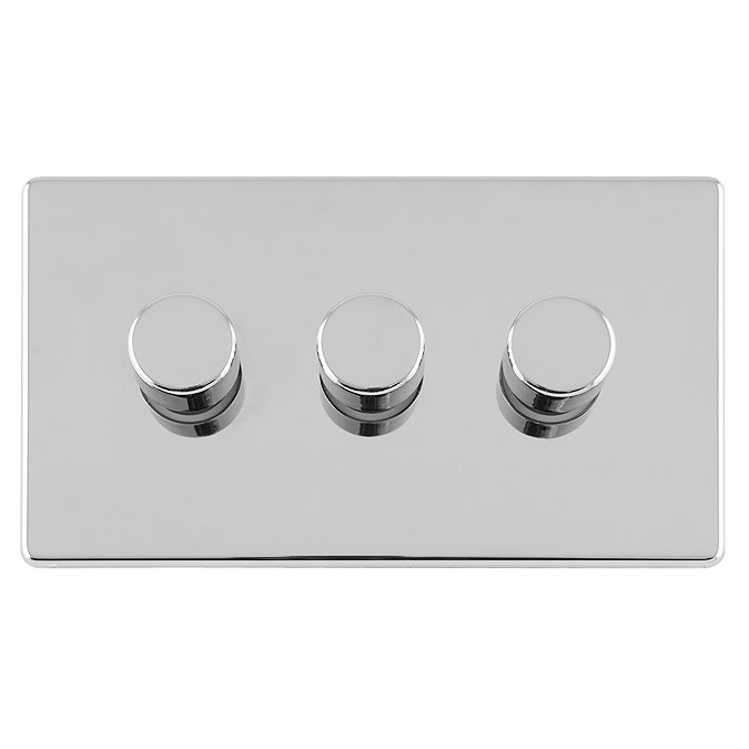 Polished chrome triple dimmer light switch cut out