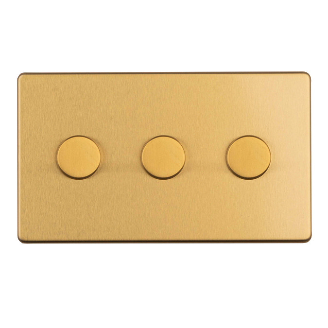 Satin brass triple dimmer light switch cut out