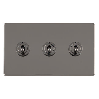 Black nickel triple toggle light switch cut out
