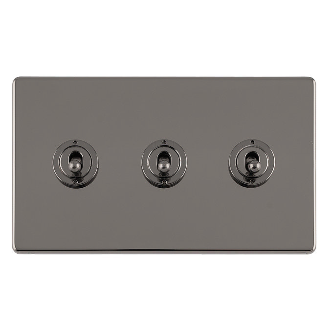 Black nickel triple toggle light switch cut out