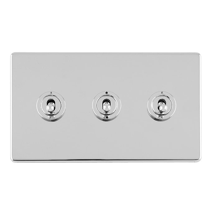 Polished chrome triple toggle light switch cut out