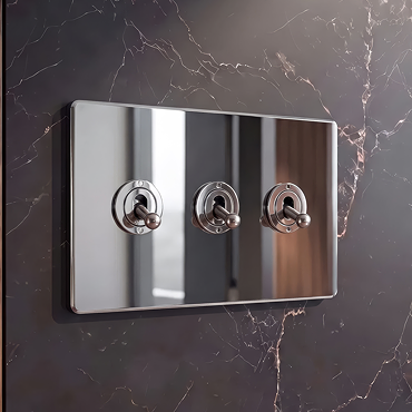 Triple Toggle Light Switch Polished Chrome Cut Out