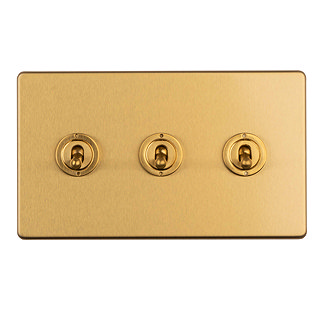 Satin brass triple toggle light switch