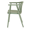 side on image cut out on white background of french grey plastic garden chair with spindled back and rounded armrests