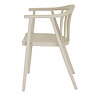 side on image cut out on white background of putty grey plastic dining chair with slatted back and round arms