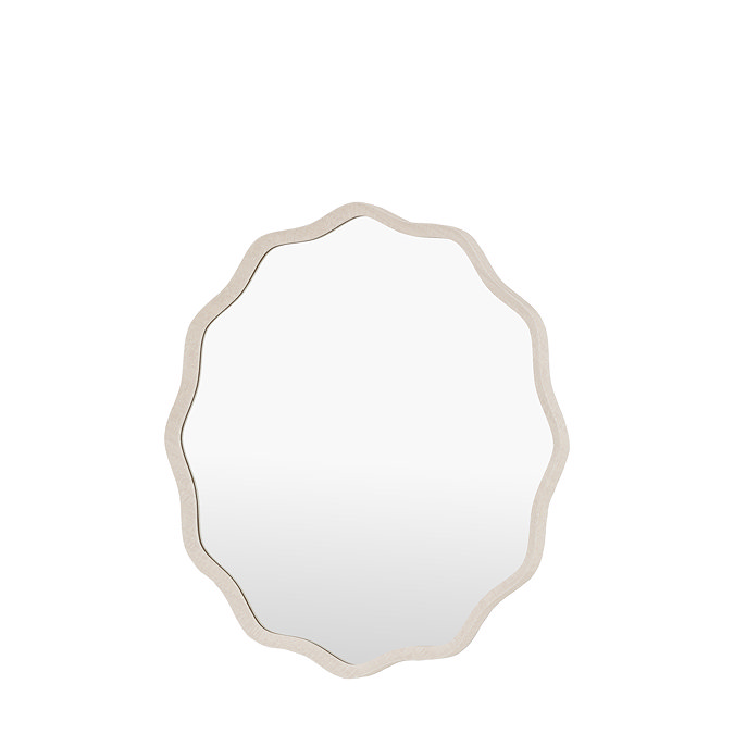 image cut out on white background of wavy light grey wall mirror
