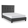 image cut out on white background of slate grey fabric bed with high headboard
