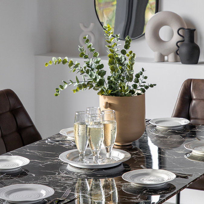 image of faux marble effect dining table, close up on texture and colour