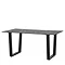 image cut out on white background of black rectangular faux marble glass dining table with angled legs