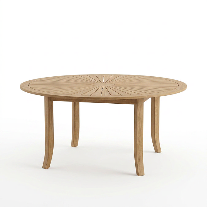 cut out of round acacia wood garden dining table
