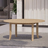 image of round acacia wood dining table with patterned top
