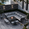 image of outdoor sectional grey sofa positioned around a fire pit table