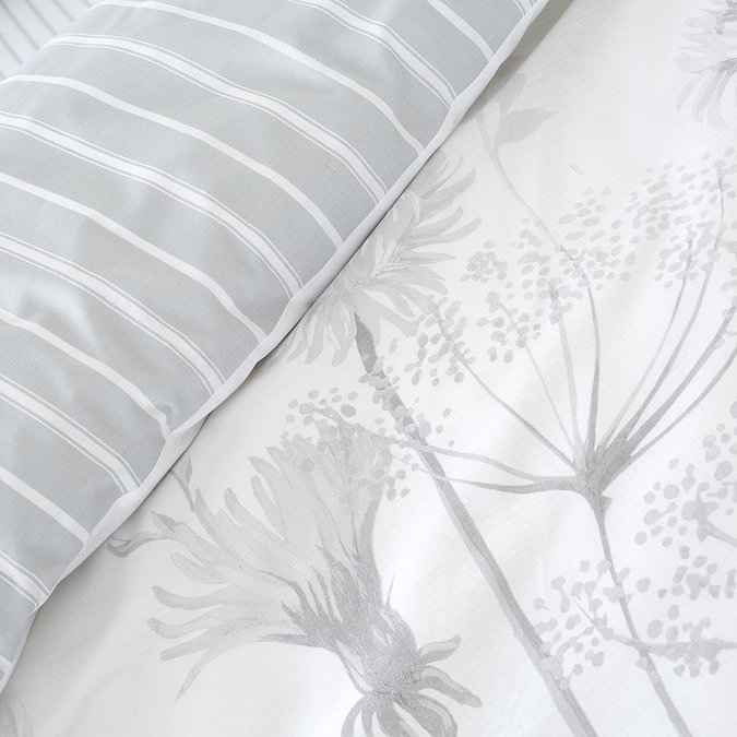 Meadowsweet Duvet Cover Set in white and Grey on bed close up image 4
