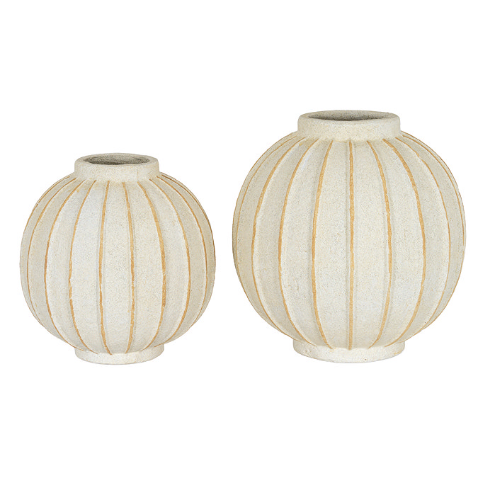 Grove Globe Vase in white with textured stripe detailing Image