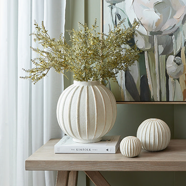 Grove Globe Vase in white with textured stripe detailing Image