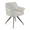 image cut out on white background of light grey chenille chair with dark legs