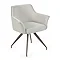 image cut out on white background of light grey chenille chair with dark legs