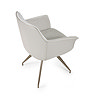 image cut out on white background of light grey chenille chair with leather back
