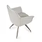 image cut out on white background of light grey chenille chair with leather back