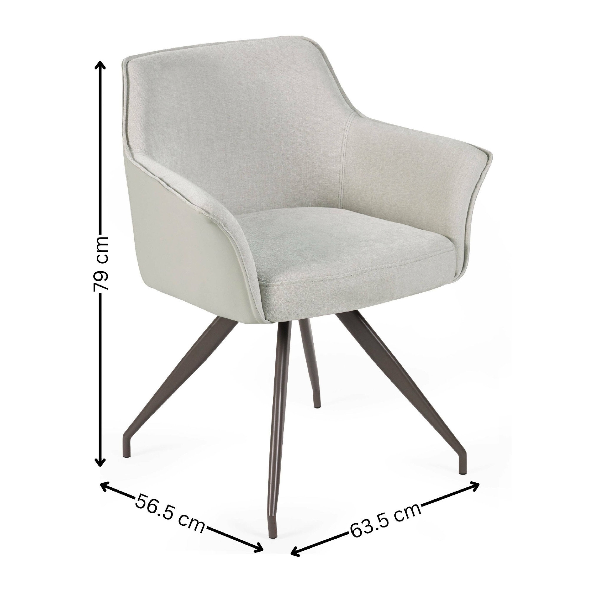 line dimensions image of light grey chenille chair