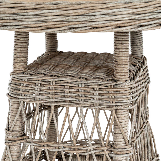 close up image of wicker material of body of bistro table