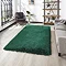 image of emerald green rug in front of light grey sofa on light wooden floor
