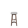 side on cut out image of marbletop console table with dark wood legs