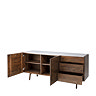 cut out image of dark wood sideboard with two open doors and drawers