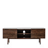 front on cut out image of two door dark wood tv unit