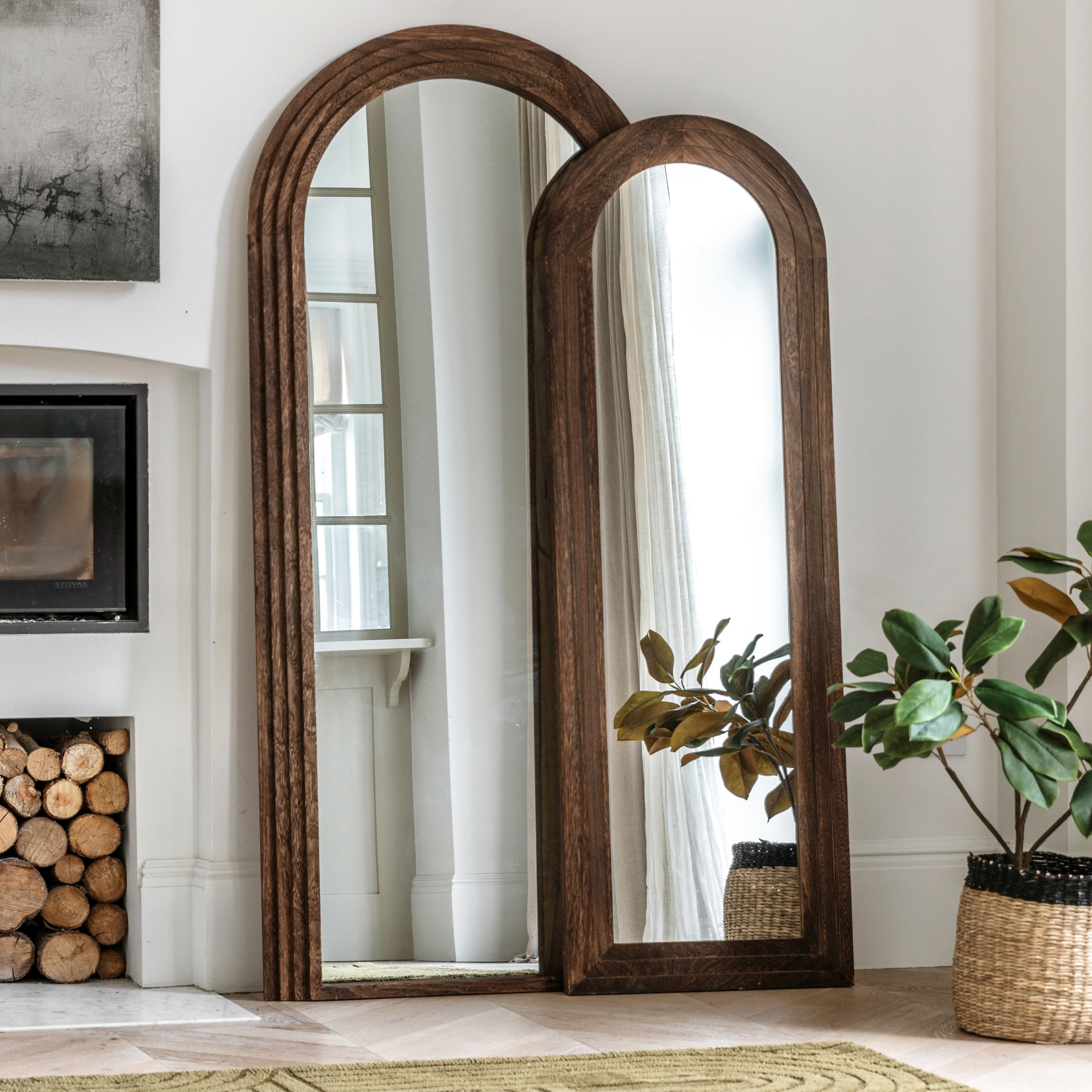 Naples Wide Arched Walnut Floor Mirror