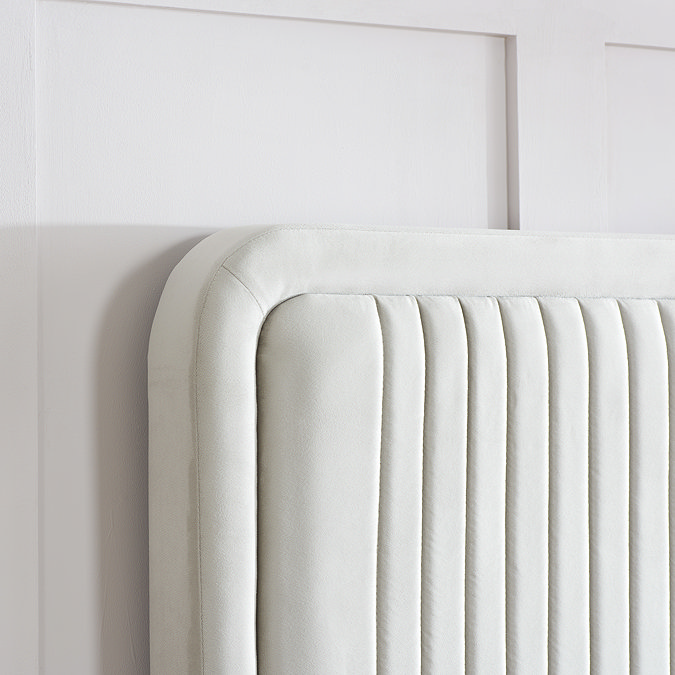 close up on channel effect of stone coloured headboard