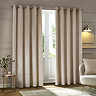 Neptune Feather Cushion in Champagne image with matching eyelet curtains