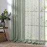 Nimbus Eucalyptus Green Tie Top Sheer Curtain Panel over a window close up image