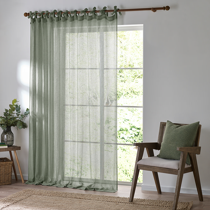 Nimbus Eucalyptus Green Tie Top Sheer Curtain Panel over a window image