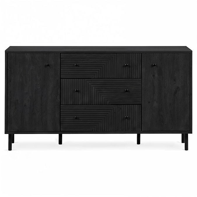 front on cut out image of black geometric sideboard with black legs