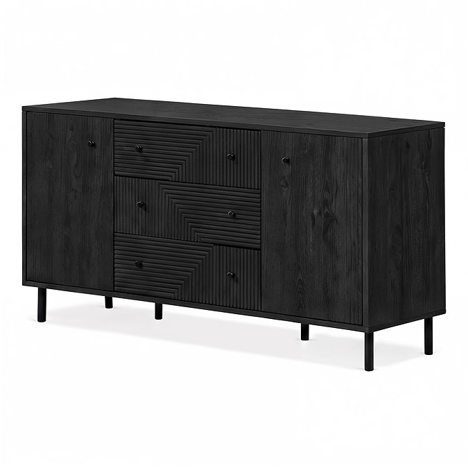 cut out angled image of black sideboard with geometric front and black legs
