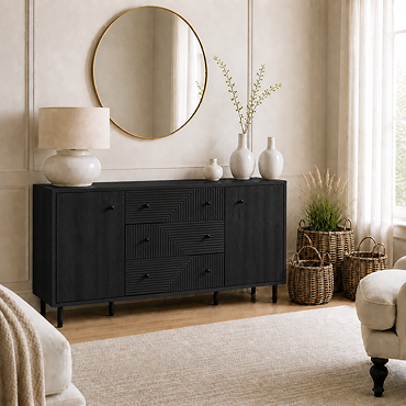 angled cut out image of black geometric sideboard