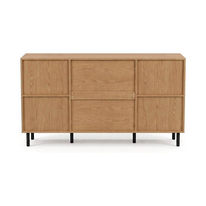 cut out image of oak coloured 2 door sideboard with black legs