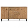 front on image of oak geometric sideboard with black handles and legs