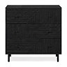 front facing cut out image of black geometric three drawer chest