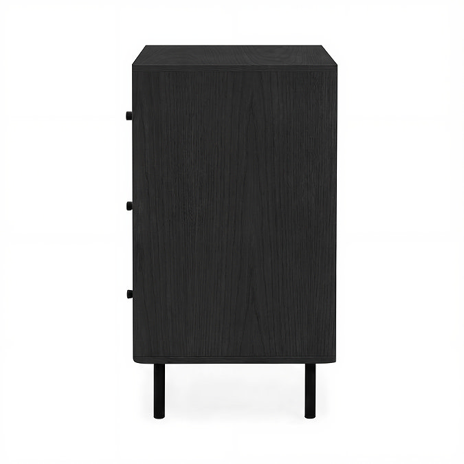 side on cut out image of black three drawer chest with black legs
