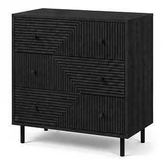 cut out image of black geometric fronted three drawer chest